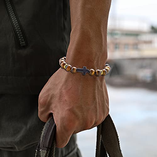 Casdan 12Pcs Cross Beads Bracelet For Men Women 8Mm Healing Lava Stone Stretch Bracelets #TOP2