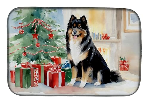 Caroline's Treasures DAC2655DDM Finnish Lapphund Cozy Christmas Dish Drying Mat Absorbent Dish Drying Mat Pad for Kitchen Counter Dish Drainer Mat for Countertop, 14 x 21", Multicolor