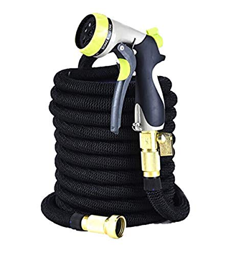 Preisvergleich Produktbild GreenFriendlyHome erweiterbarer Gartenschlauch, flexibel, Leichter dehnbarer Wasserschlauch, extra starker Stoff und doppellagiger Latexkern, 1,9 cm Massive Messingbeschläge, Metall 8 Sprühdüsen