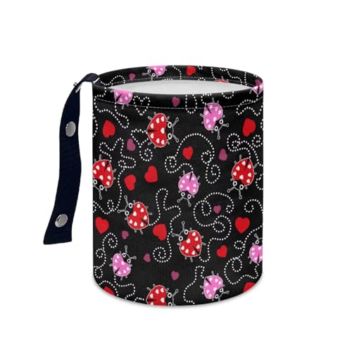 Image of Renewold Car Trash Can Ladybug Print Car Trash Bag Hanging with Adjustable Straps Foldable and Portable Garbage Bin Bedroom Camping Picnic Hiking Beach Storage Orgainzer Desktop Bag Waterproof