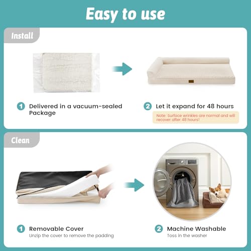 COZY KISS Orthopedic Dog Bed for Large Medium Size Dog, Dogs Crate Bed, L Shaped Foam Anti-Slip Bottom Pet Cat Sofa with Washable Removable Cover, Suitable for Pet Up to 75 lbs, 36x27x6.5 inch, Beige by COZY KISS - Image 5