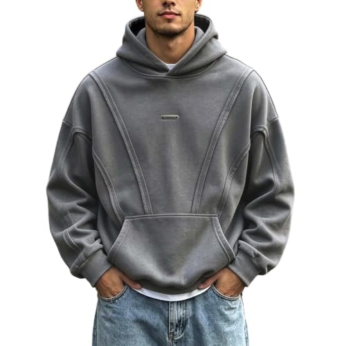 GOSEAGOTOFUN Oversized Hoodies for Men Casual Long Sleeve Hoodie Hooded Collar Drawstring Pullover Fashion Gym Sweatshirts Grey Small - image 3