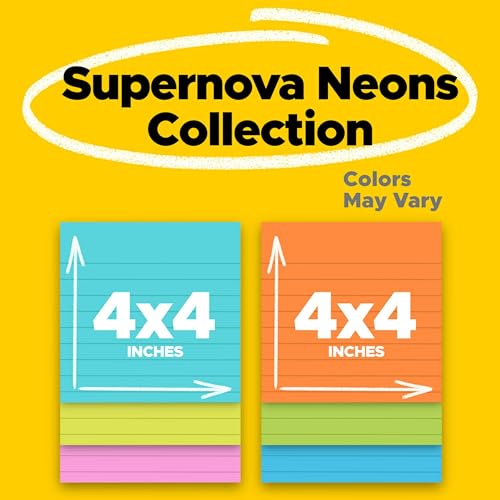 Image of Post-it Super Sticky Notes, 4 in x 4 in, Assorted Bright Colors, Lined, 3 Pads /Pack | School Supplies and Office Supplies, 2X the Sticking Power