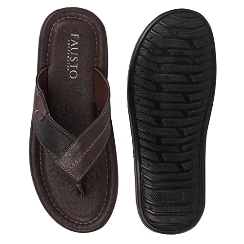 FAUSTO Men's Stitched Indoor Outdoor Thong Slipper Sandals (6-12 UK)