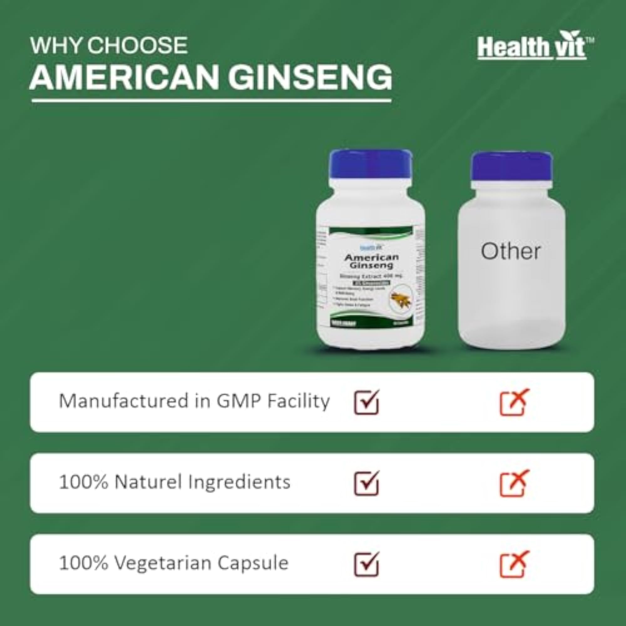 Healthvit American Ginseng Capsules, 400mg, 60 Capsules