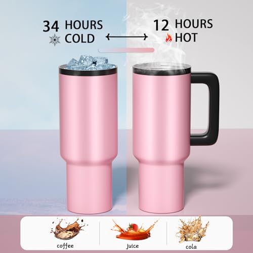 Barpertik 40 oz tumbler with handle and flip straw|Quencher ProTour Flip Straw Tumbler|Leak Proof 40 oz Tumbler|Stainless Steel|BPA Free|Gifts|Pink