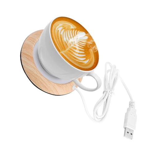 USB Wood Grain Cup Warmer for Office Home Tea Coffee Heater Pad, Walnut Compact Mug Mat (Light Walnut Grain)