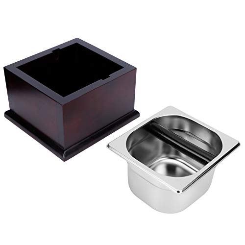 Yctze Stainless Steel Knock Box for Coffee Grounds - and Waste Bin for Coffee Shops, Tea Houses, Bars, and Home Use (Walnut Base + Pink slag Bucket Set Small) - Image 2