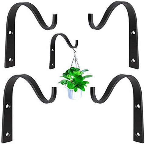 QISF 4Pcs Hanging Basket Bracket Wrought Iron Wall Hooks Hanging Basket Hooks Plant Hanger for Planter Lantern Basket
