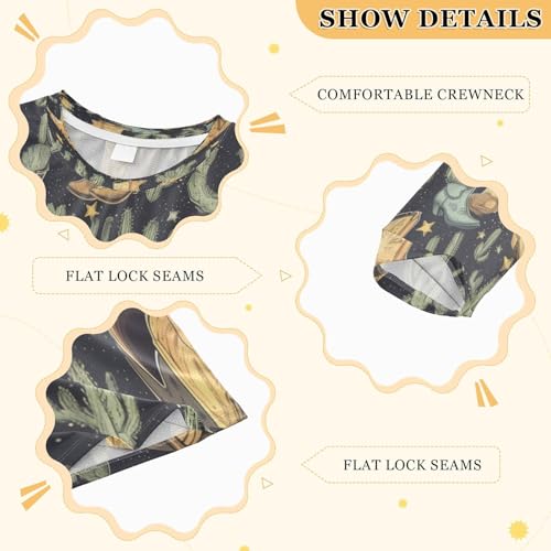 Cowboy Boots and Cactus Pattern Boys Rash Guard Long Sleeve UPF 50+ Boys Swim Shirt Quick Dry Shirt for 3-12 Years3