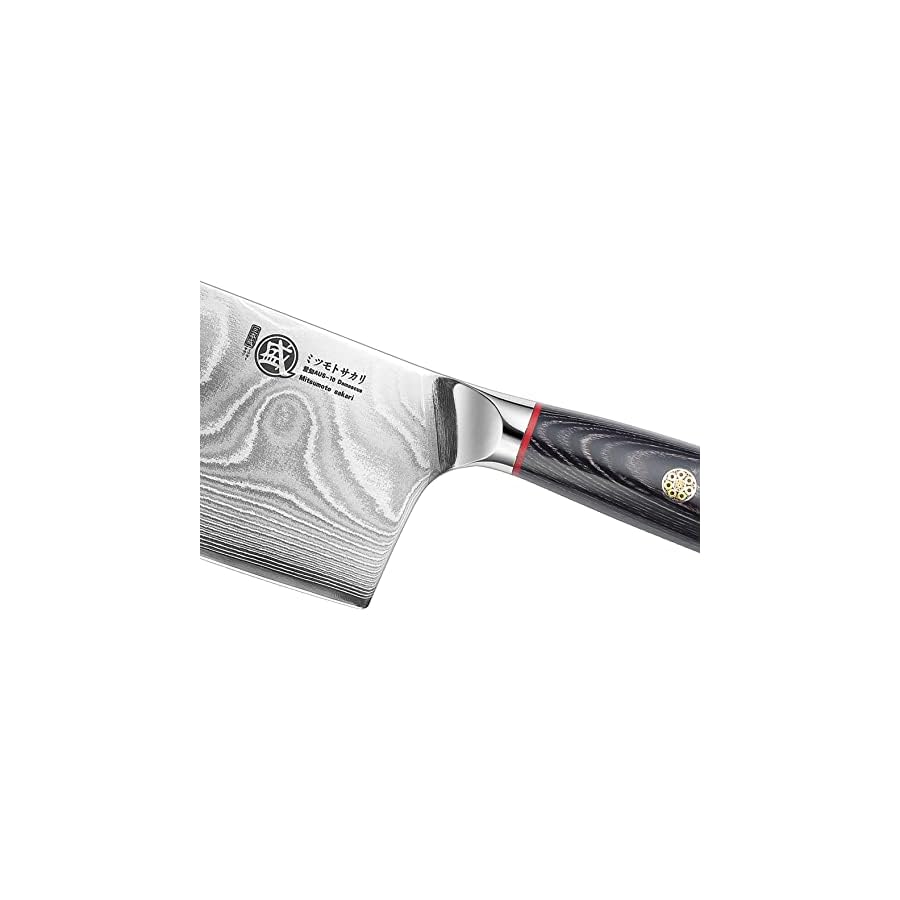 MITSUMOTO SAKARI 7 inch Japanese Cleaver Knife, AUS-10 Damascus Steel Meat Cleaver, Traditional Hand-Forged Chef Knife, Kitchen Knife for Cutting or Slicing (PakkaWood Handle & Sandalwood Box)