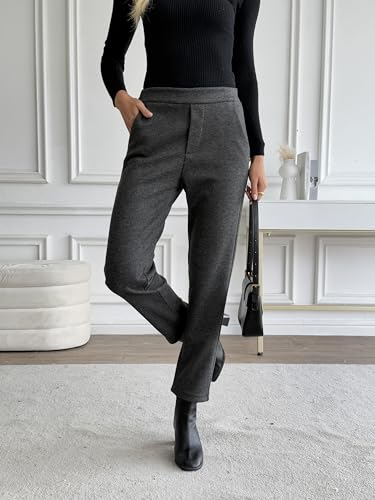 Women's Wool Blend Vintage Tweed Soft Winter Pants Fleece Lined Thermal Pull on Cropped Dress Trouser3