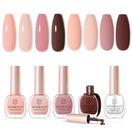 Image of AZUREBEAUTY Nude Pink Brown Nail Polish Set, 4 Elegant Shades, Peach Pink Milky Nude Dusty Rose Chocolate Brown Nail Color Kit for Natural Nails, DIY Manicure Gift for Women