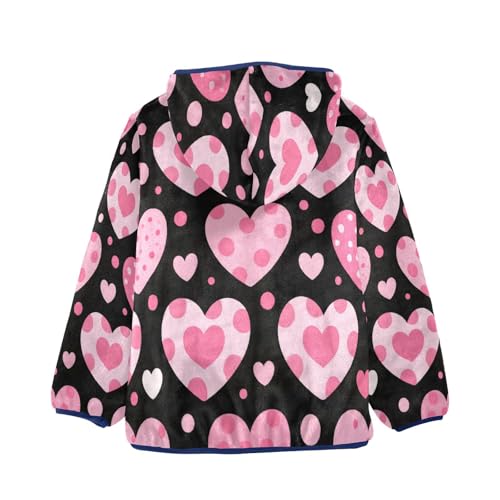 Heart Pattern with Pink Dots Toddler Fleece Jacket Girl Boys Hooded Fleece Jacket Coat Warm Outwear Zip-up 3-10T2