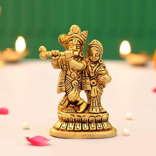 Estatua de Latón Radha Krishna Mini de 3.5 Pulgadas miniatura 1