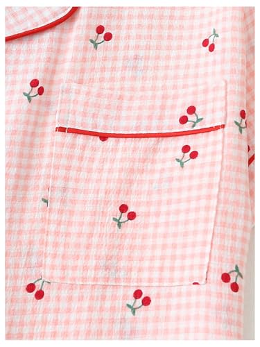 Image of BEAUDRM Women's Two Piece Pajama Sets Allover Print Short Sleeve Sleepwear Button Down Shirt and Bow Shorts Pj Set Loungewear