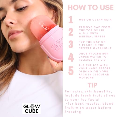 Image of Glow Cube Ice Roller For Face Eyes and Neck To Brighten Skin & Enhance Your Natural Glow /Reusable Facial Treatment to Tighten & Tone Skin & De-Puff The Eye Area (Pastel Pink)