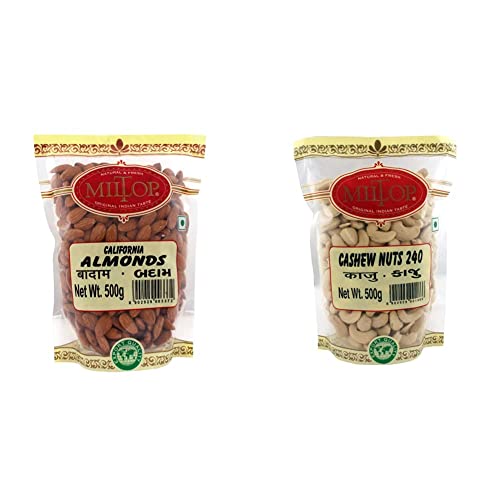 Image of Miltop California Almonds, 500g + Miltop Big Size Cashew Nuts W240, 500g