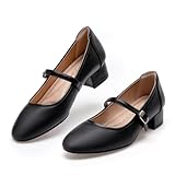 hingswink Mary Jane Shoes Women Black Low Heels Dress Shoes Pumps for Women Dressy Low Heel 2 Inch Chunky Heel Mary Janes Pumps with Adjustable Ankle Strap for Women Dressy Casual, PU Black, Size8.5