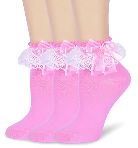Image of Women Ruffle Socks, Double Layer Lace Butterfly Cute Frilly Girl Princess Cotton Ankle Socks