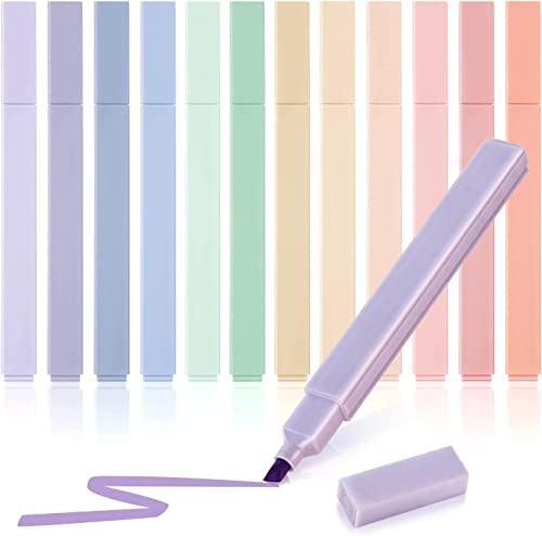 VEYLIN Highlighters 12Pcs Pastel Highlighters Assorted Colours Highlighters Pens Aesthetic Cute Highlighter with Soft Chisel Tip for Bible Notes School Supplies 8.33 g (Pack of 12)