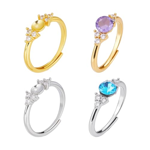 NBEADS 4 unidades de 2 colores 925 anillo de plata de ley 925 en blanco, 17,5 mm, componentes de base, diamantes de imitación, anillo para dedos, espacios en blanco para piedras preciosas