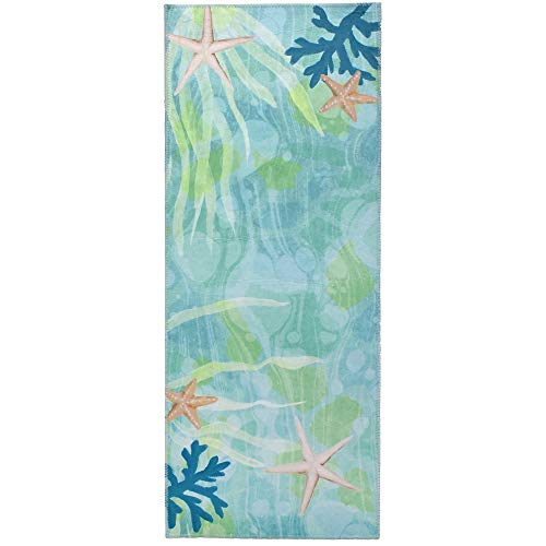 Homefires Ocean Bubbles Machine Washable Blue And Green Area Rug Size 21" X 54" #TOP23