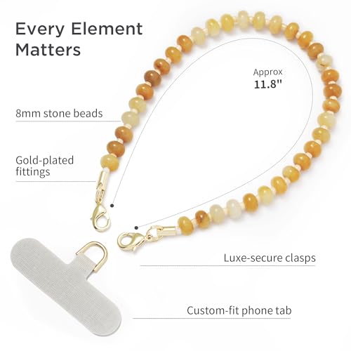 Image of POSADINA Natural Stone Phone Charm, Beaded Healing Phone Wrist Strap, Handmade Cellphone Chain Lanyard with Tether Tab