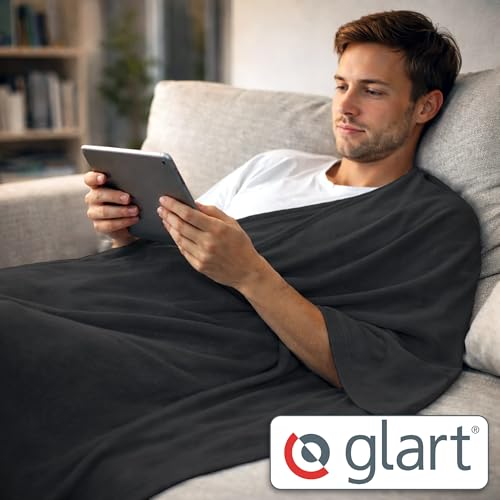 Glart Oeko Tex Fleecedecken 3er Set in anthrazit, Größe 130x160 cm, 200g/m2. Ideal als Wohndecke, Kuscheldecke, Sofaüberwurf oder Picknickdecke