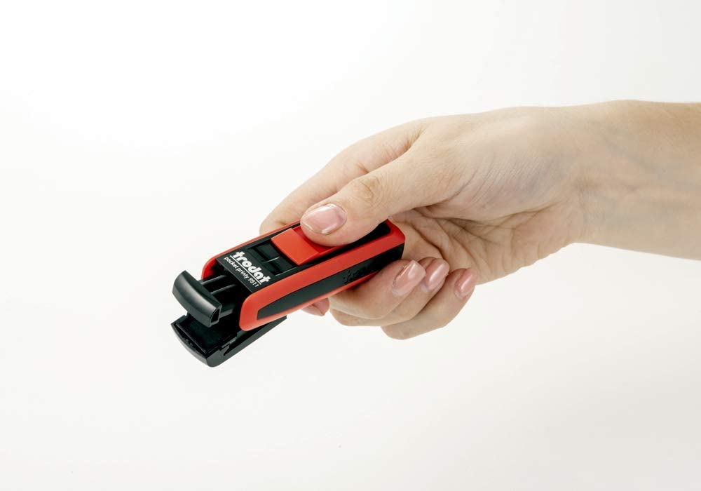 Trodat 9512 - Timbro personalizzato personalizzato con stampa tascabile, dimensioni: 47 x 18 mm, per 5 righe di testo (nero/blu)