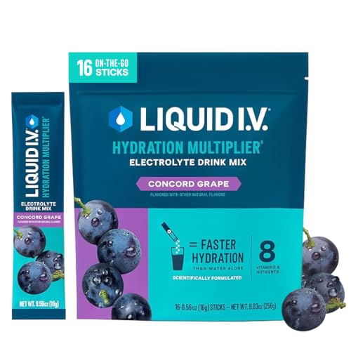 Liquid I.V. Hydration Electrolytes, Grape, 16 Count | Scientifically Formulated | Clinically Proven Hydration | No Artificial Sweeteners | Non-GMO | Vegan | Powder Drink Mix - image 1