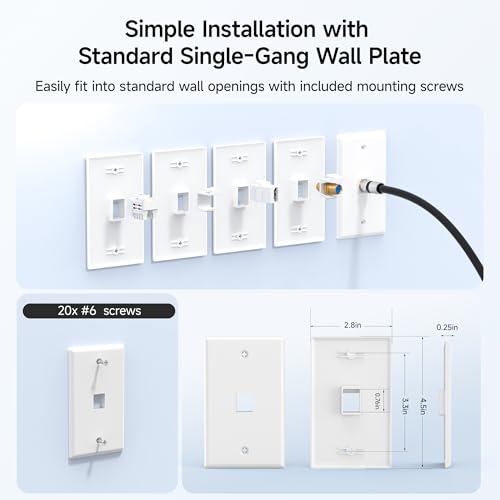 Image of [UL Listed] Cable Matters 10-Pack Low Profile 1-Port Keystone Wall Plate | RJ45 Wall Plate, for Keystone Jacks, White