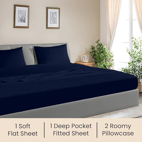 Image of SGI bedding 144 inch W x 84 inch L 4Pc Family XL Sheet Set 100% Egyptian Cotton - 600 Thread Count, Fits 15 inch Deep Pocket - Soft Breathable Oversized Sheets, for Extra Large Beds - Navy Blue