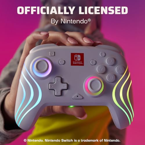 PDP Afterglow Wave Wireless Nintendo Switch Pro Controller with Motion Controls, Fully Licensed for Switch/OLED Model, Customizable LED Lighting, 30 Foot Range, 20 Hr Rechargeable Battery Power: White - Image 6
