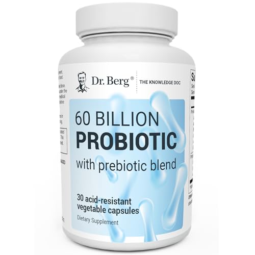 Dr. Berg 60 Billion Probiotic Supplement - Pre and Probiotics for Digestive Health, Occasional Constipation, Diarrhea, Gas & Bloating* - for Women & Men - 30 Probiotic Capsules