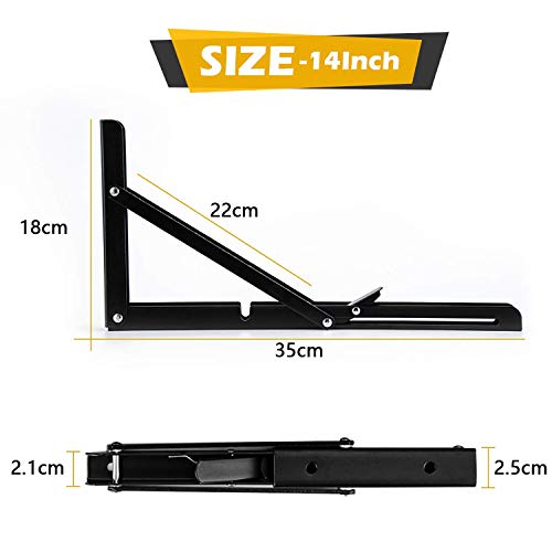 image for DawnTrees Folding Shelf Brackets | 14 Inch Heavy Duty | 2 Pcs Shelf Br