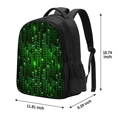 SARA NELL Programmer Green Matrix Binary Code Backpack for Boys Girls, Durable Bookbag with 2 Main Compartment, Side Pockets, Kindergarten Elementary Backpack, 15.7 Inches…2
