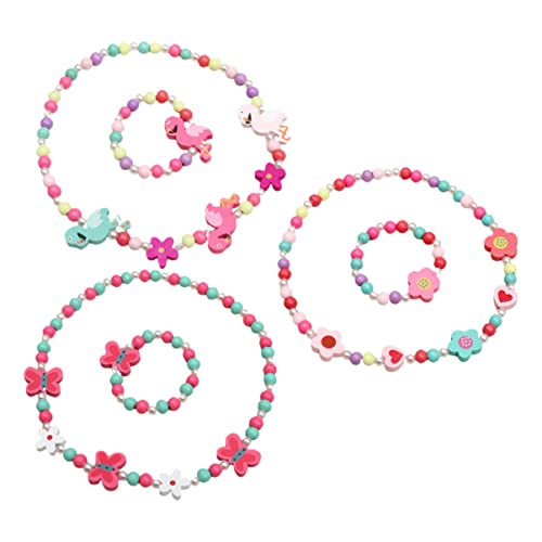 ibasenice 3 Sets Necklace Bracelet Kids Bracelet Jewelry Play Dress up Accessories Kids Bracelets Kid Jewelry for Girls Kids Necklace for Girls Suit for Kids Wood Clothing Child Beaded
