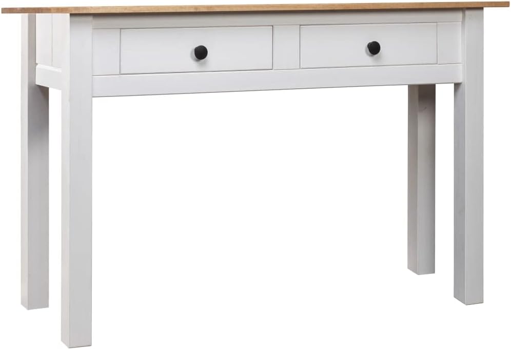 Wooden Writing Computer Desk with 2 Drawers, Home Office Desk Writing Study Table for Bedroom, Console Table for Living Room, White 43.3"x15.7"x28.3"(G)