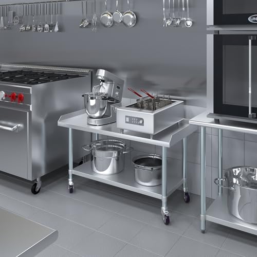 Image of AmGood Stainless Steel Equipment Stand with Undershelf + Casters, Heavy Duty, Commercial Grade, NSF Certified (24 inch Width x 48 inch Length + Casters)