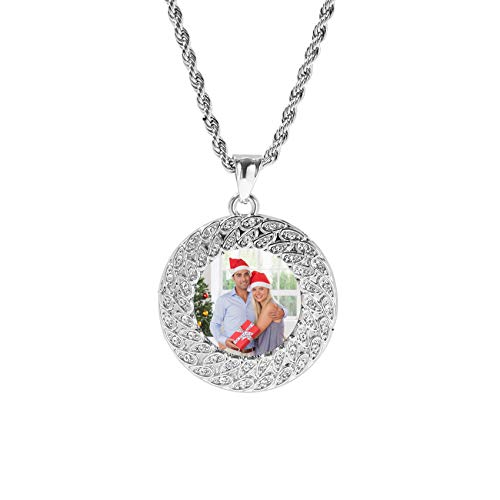 Preisvergleich Produktbild TheBigThumb Personalisierte Gravierte Foto Kupfer Halskette Kreative Foto Halskette Personalisierte Bilderrahmen Anhänger Geburtstag Weihnachten Jubiläum Kreative Unisex Silber Runden2-14(35cm)