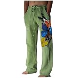 Linen Boyfriend Expandable Waist Leggings Male Comfort Hike Slacks Straight Leg Split Below The Knee