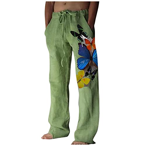 Linen Boyfriend Expandable Waist Leggings Male Comfort Hike Slacks Straight Leg Split Below The Knee Patterned Spring Easy Slacks Men #TOP20