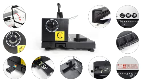 Rayson Td1202R Binding Machine, 3:1 Pitch Wire Binding Machine, Round Holes, Punch 12 Sheets/Bind 120 Sheets With Sturdy Metal Construction #TOP1