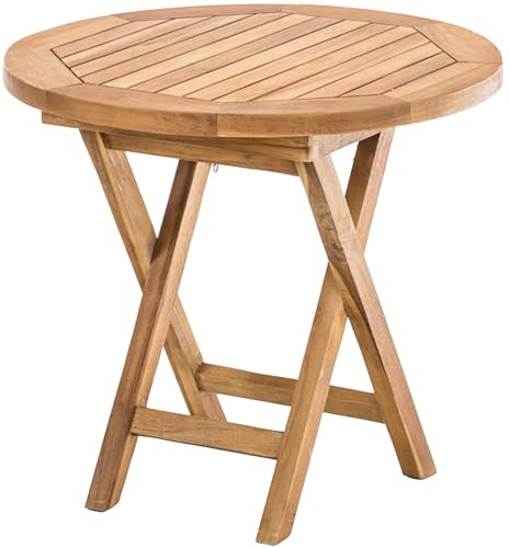 CLP Tavolino in Teak, Tavolo da Giardino Pieghevole Maharao, Tavolo Rotondo, Resistente alle intemperie e salvaspazio per Balcone, Giardino, Colore:Teak