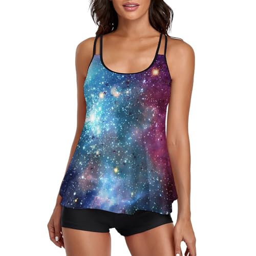 Maillot de Bain Tankini Galaxie avec Short de Garçon Confortable pour Femme