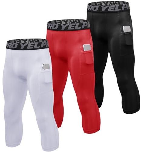 SPVISE 1 or 3 Pack 3/4 Compression Pants Men Athletic Gym Capri Leggings Running Tights Dry Fit Basketball Sports Base Layer