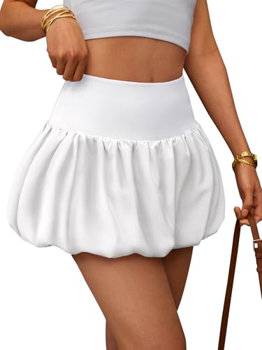 Trendy Queen Womens Mini Skirt Skort 2025 Bubble Y2K Summer Cute Short Fashion Going Out Club Sexy Rave Concert Outfits Clothes White S