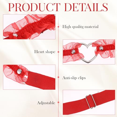 2 Pcs Red Garter Belt Adjustable Heart Lace Thigh Garter, Red Heart Garter Red Leg Garter Red Lace Garter Red Garter with Heart Elastic Leg Garters Belt for Women Parties3