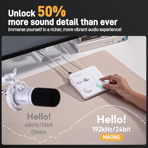 Image of MAONO USB Audio Interface for PC: Interface with XLR Input 24-bit /192kHz Routing Software LOOPBACK ASIO Driver for Recording Music, Home-Studio, Guitar, Podcast, Streaming, DAW(PS22 Lite White)